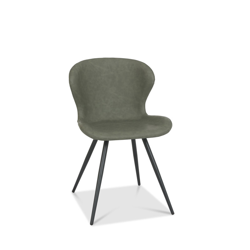 ARLO UPHOLSTERED SCOOP BACK DINING CHAIR - VINTAGE FAUX LEATHER - BLACK SAND POWDER COATED LEGS - (PAIR), Olive