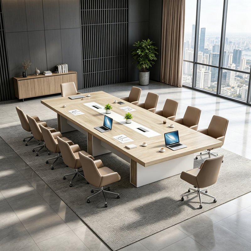 137.9 " MDF Rectangle Conference Table, Beige