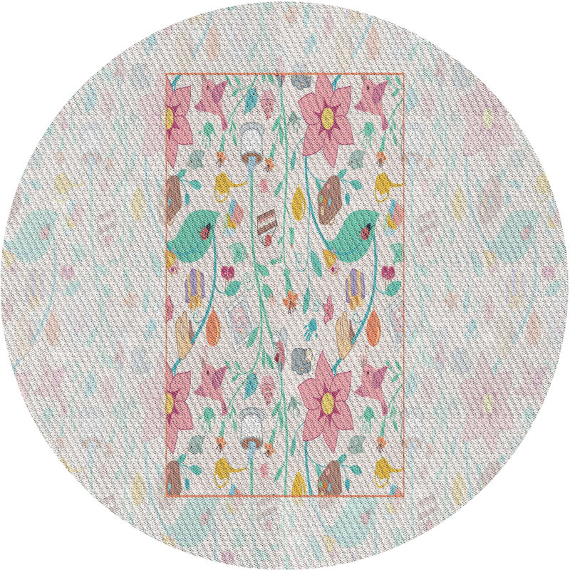 Tapis beige/vert/rose tissé à la machine, Rond 4 pi