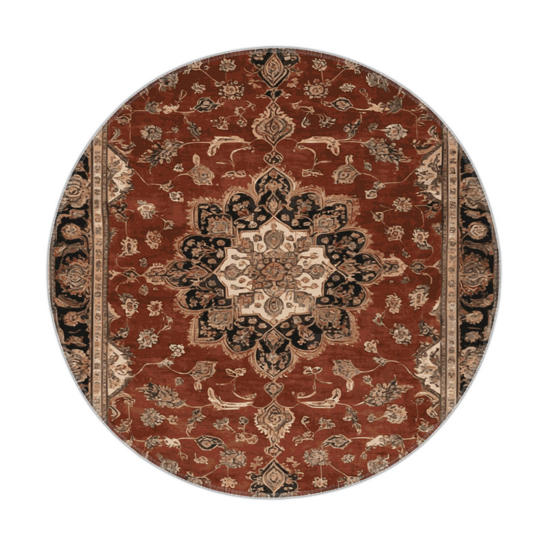 Tapis d'intérieur et d'extérieur brun Persian, Rond 5 pi