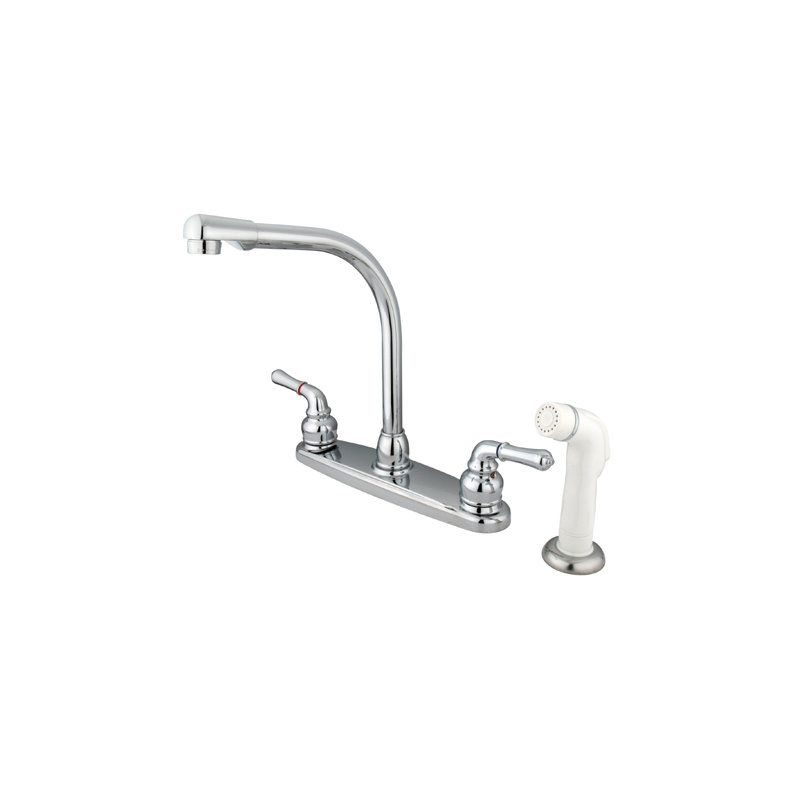 Robinet de cuisine central à 4 poignées et 4 trous 8 po avec douchette latérale Kingston Brass Magellan, Chrome poli