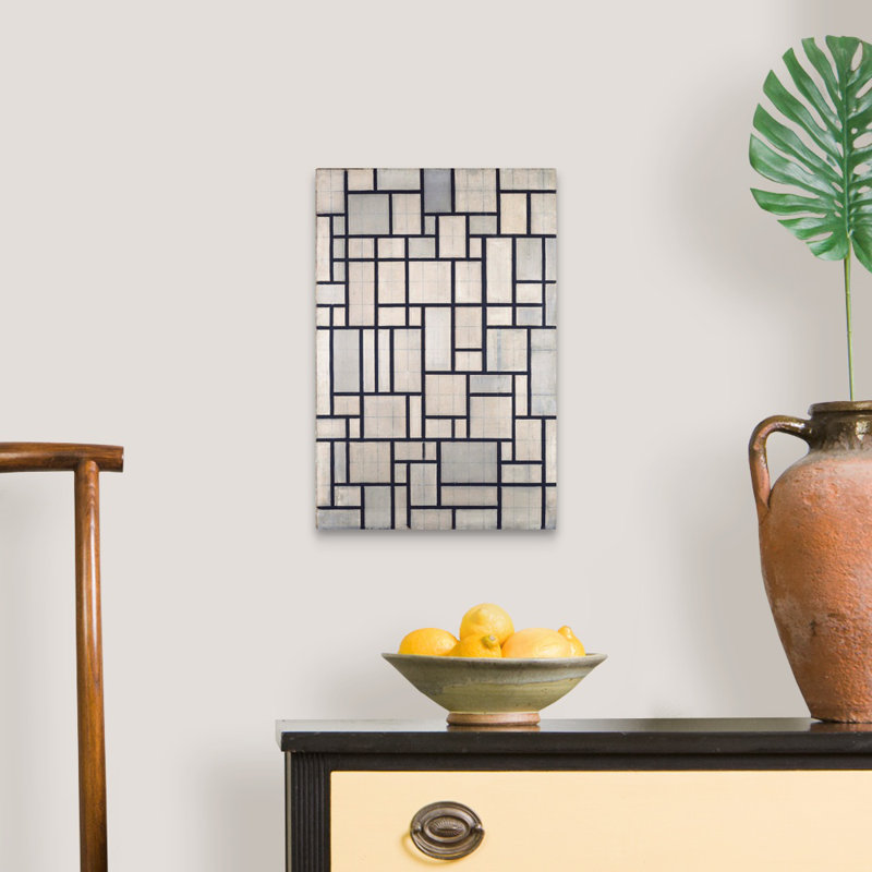 "Composition with Grid 2" par Piet Mondrian - reproduction d'art sur toile, H 18 po x l 12 po x P 1,25 po, Toile tendue