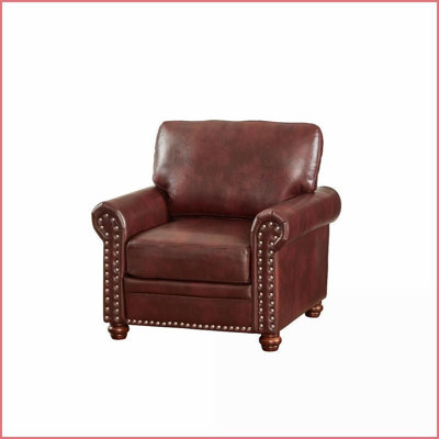 Canapé simple en similicuir bourgogne - Accoudoirs ronds, pieds en bois massif pour le salon | Rouge | Bois | Cuir PU