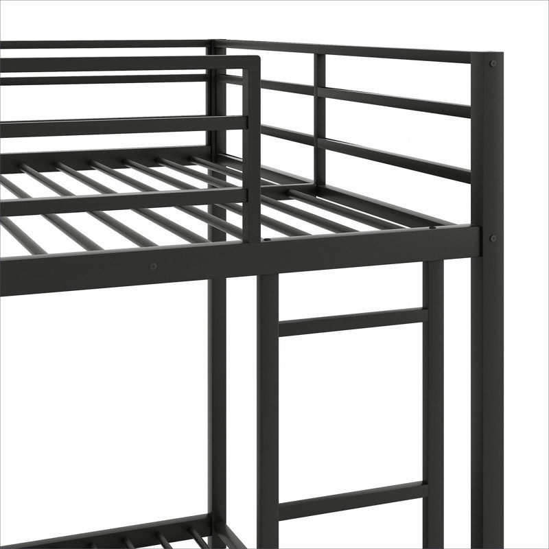 Low Profile Full Over Full Bunk Bed Solid Metal Construction Matte Black with Built-in Access Ladder for Small Bedroom Spaces