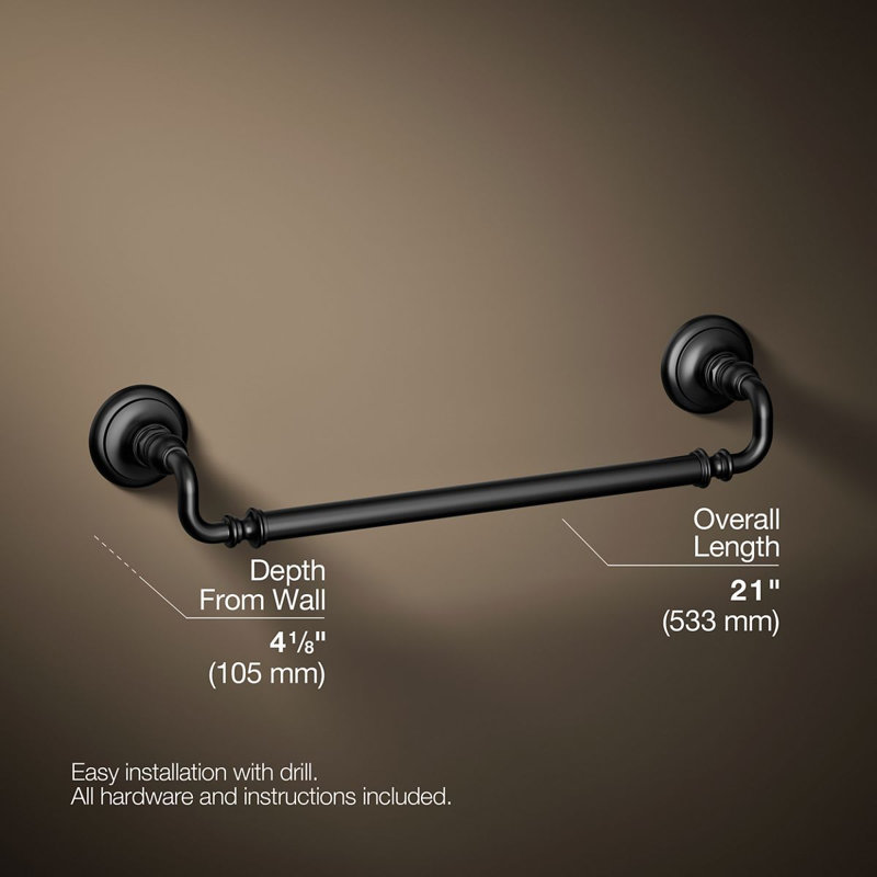 Artifacts Wall Mounted Towel Bar, H 3 po x l 18 po, Noir mat