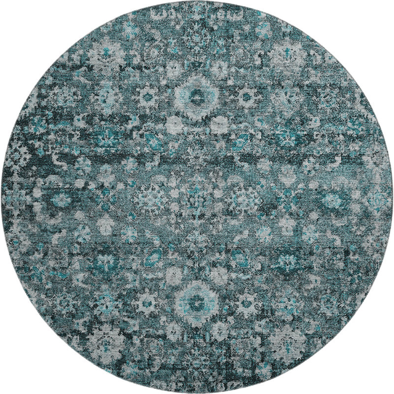 Premium Machine Washable Cerrito Teal Rug, Round 8'