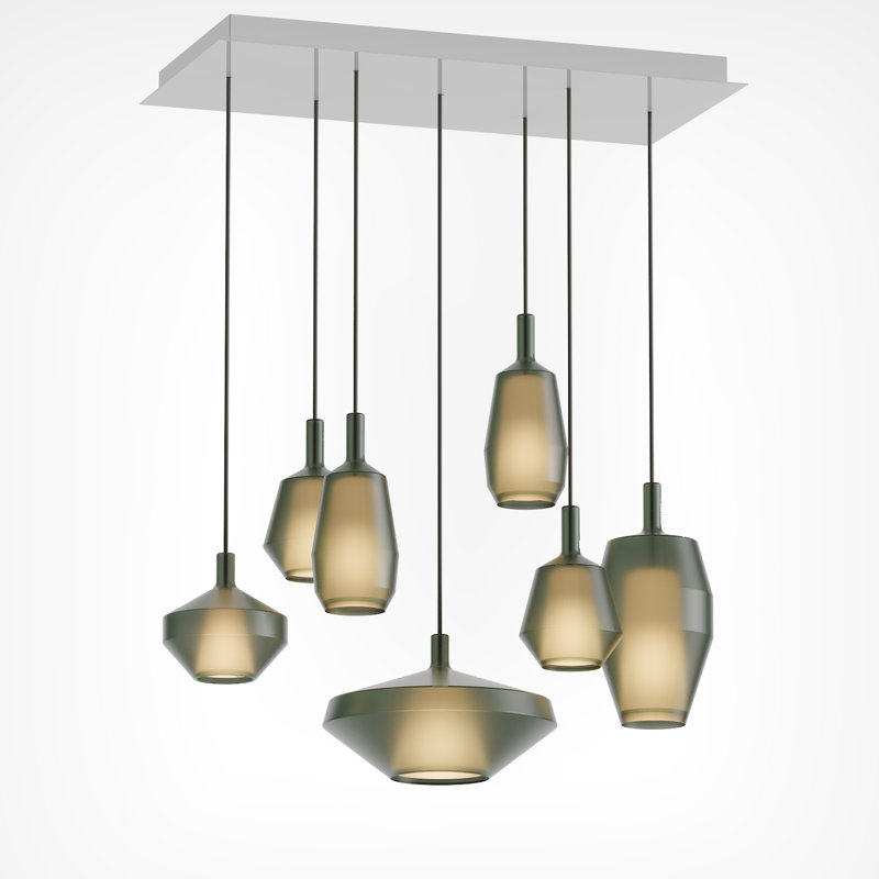 Mom Rectangular Chandelier 7 Pendants, Matt Sage Green