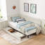 Structure de lit simple tapissier avec 2 tiroirs de rangement, canapé-lit réglable en velours, beige