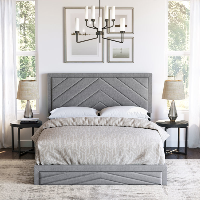 Barcelona Linen or Faux Leather Upholstered Platform Bed Frame with Adjustable Headboard, Heavy Duty Slat Support System, No Box Spring Required - Boyd Sleep
