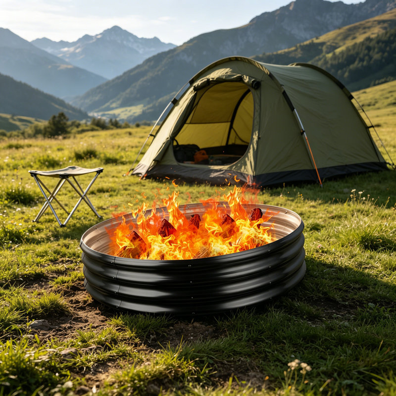 48in Round Galvanized Fire Pit Ring Black