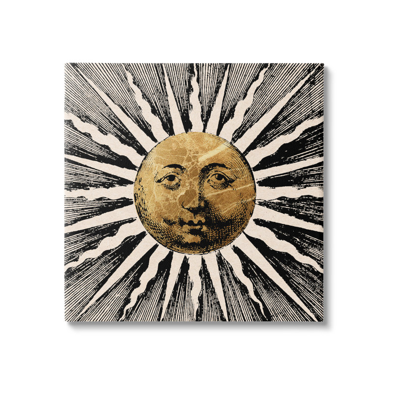 Bohemian Sun Rays Black and Gold Canvas Wall Art, 30 x 30