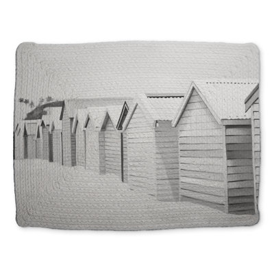 Beach Cabins Monochrome Coastal White Braided Placemat