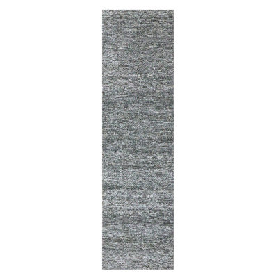 2'7"x9'10" Sonic Gray, Kohinoor Herat Pattern, Small Geometric Repetitive Diamond Design, Hand Knotted, Soft Wool, Tone on Tone, Runner, Oriental Rug