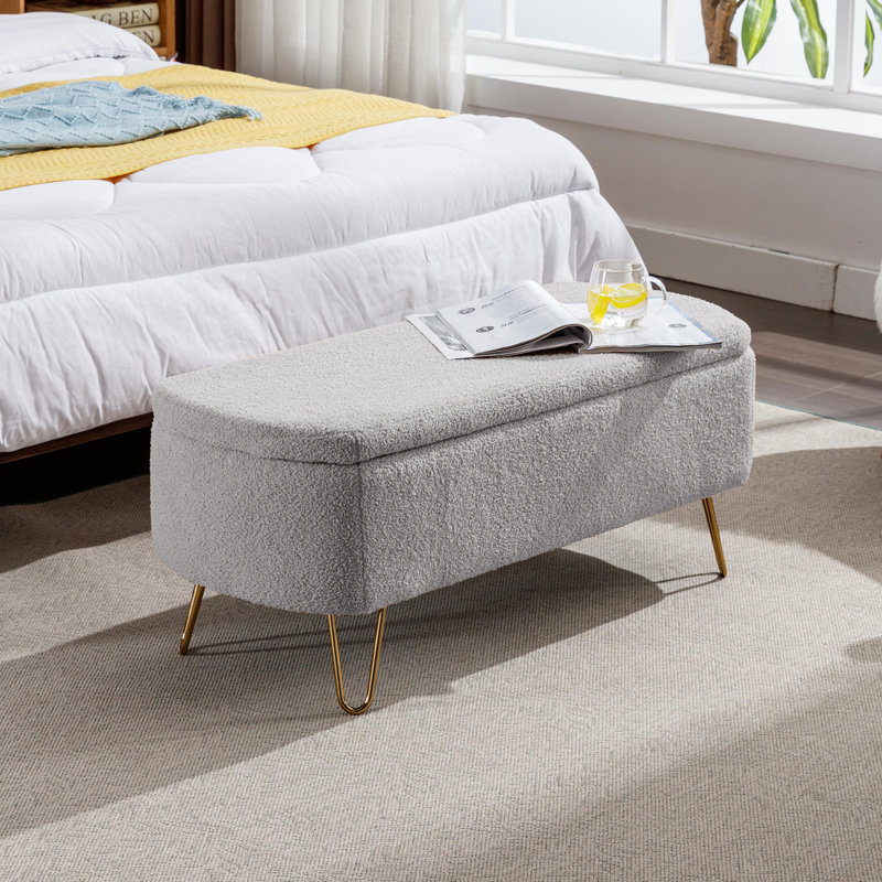 Banc de rangement avec repose-pieds à l'extrémité du lit, banc d'entrée rembourré, 15.5 " H x 39.37 " L x 15.75 " D, Grey