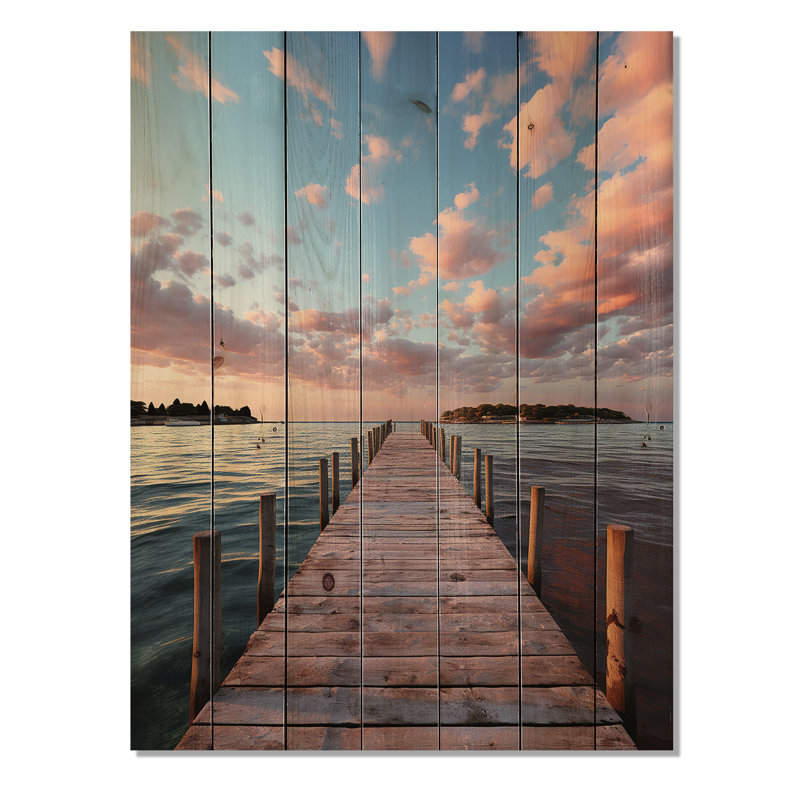 Jetée et quai tranquille I sur bois, H 40 po x l 30 po x P 0,78 po