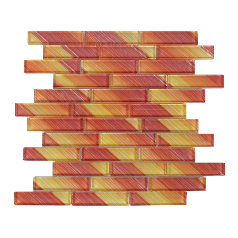 Premium Hand Painted 1" x 4" Straight Edge Glass Mosaic Tile, Rayleigh Sunset