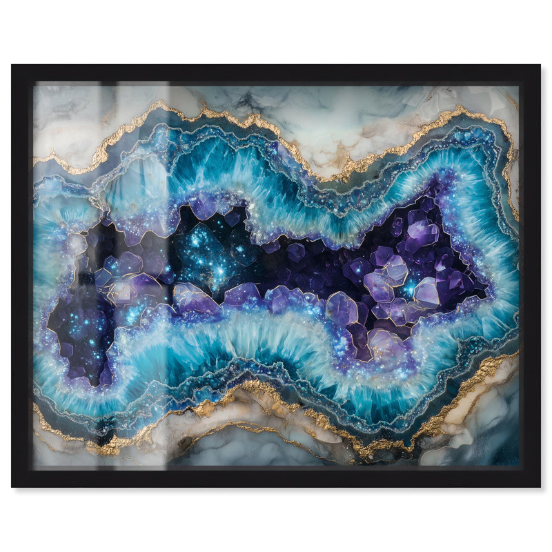 «Stellar Shard Core Shadowbox», impression de géode bleue par Art Remedy, Noir, H 31 po x l 37 po