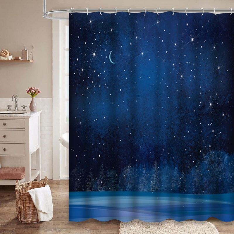 Rideau de douche Winter Wonderland Night Snow Snow avec 12 crochets, L 72 po x l 84 po