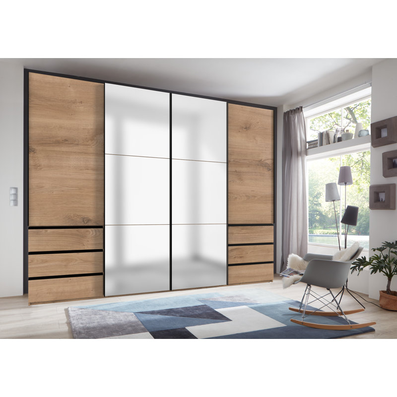 Guardino 4 Door Wardrobe, 236cm H x 300cm W x 65cm D, Plank Oak