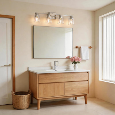 18 po Éclairage pour salle de bain 3 lumières avec abat-jour en verre transparent pour salle de bain