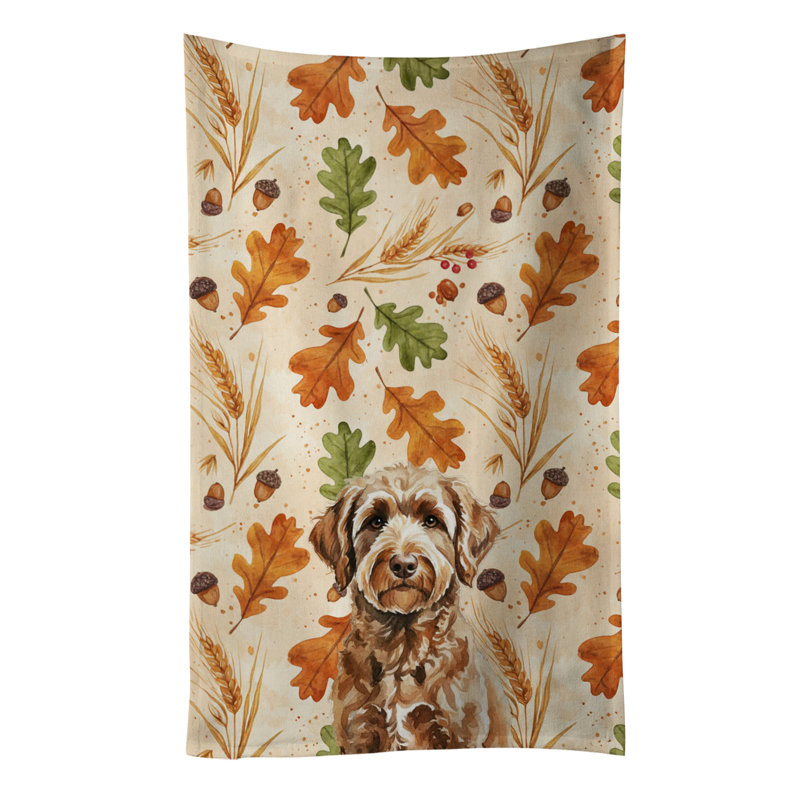 Chocolate Labradoodle Heirloom Fall Kitchen Towel, Chocolate Labradoodle