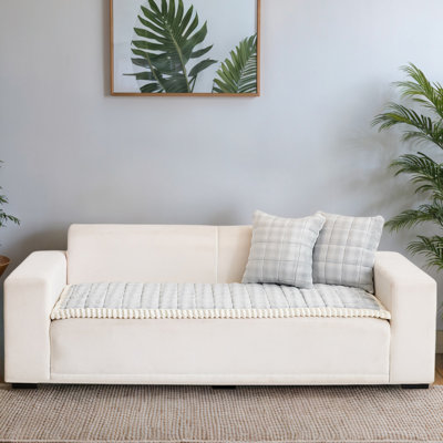 Fuzzy Dog Couch Cover - Washable Non-Slip Protector With Unique White Trim For 2-3 Cushion Sofas - Pet Friendly Sofa Shield