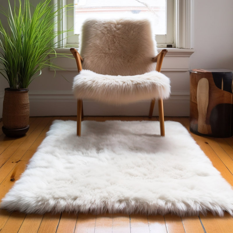 Diller White Faux Sheepskin Fur Machine Washable Shag Fluffy Area Rug, Rectangle 3' x 5'