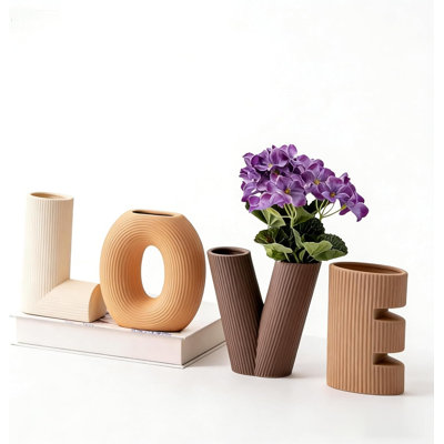 Ensemble de 4 vases en céramique modernes, en forme de lettre LOVE, vases décoratifs, style bohème neutre, pour centre de table, salon, chambre, mariage, cadeau