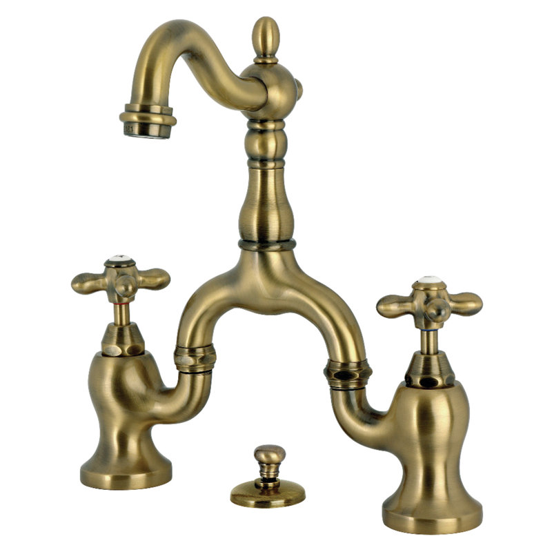 Robinet de salle de bain pont à deux poignées à fixation sur le comptoir à 3 trous Kingston, Laiton antique