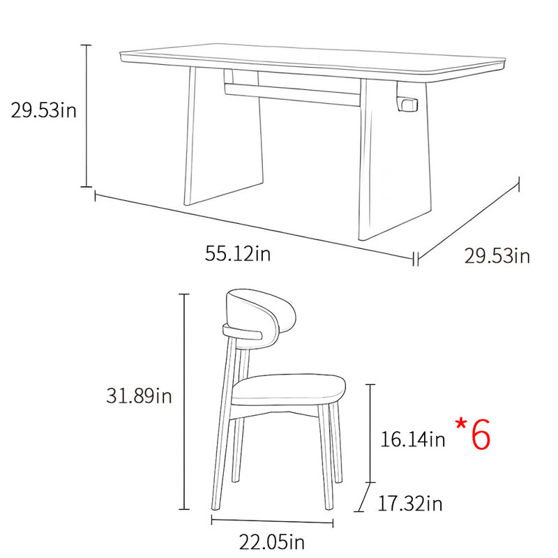 Ensemble de table de salle à manger rétro de style simple et familial, H 29,53 po x L 55,12 po x l 29,53 po