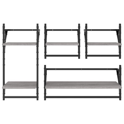 vidaXL Wall Shelf Set with Bars Storage Display Shelf 4 Piece Engineered Wood