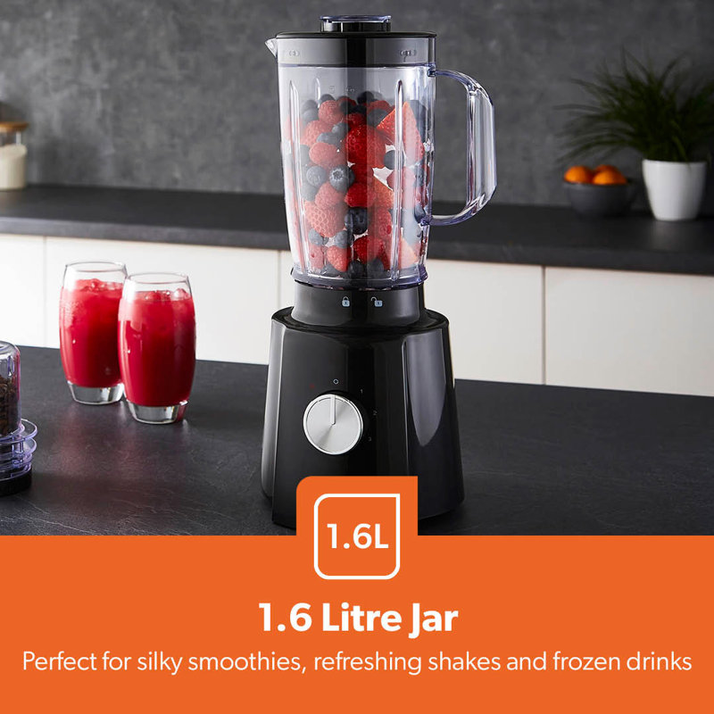 GEEPAS 2-in-1 Food Jug Blender | 1.6L Juice Jar 100G Mini Coffee Spice Grinder 4-Leaf Stainless-Steel Blades 3 Speed & Pulse Safety Lock | Smoothie Maker for Ice Crushing | 2 Year Warranty 650W