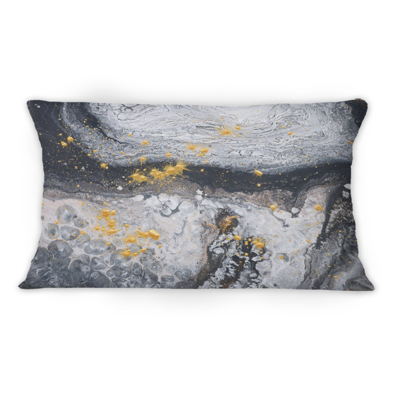 Coussin décoratif à motif d'art moderne noir, or et marbre blanc 1