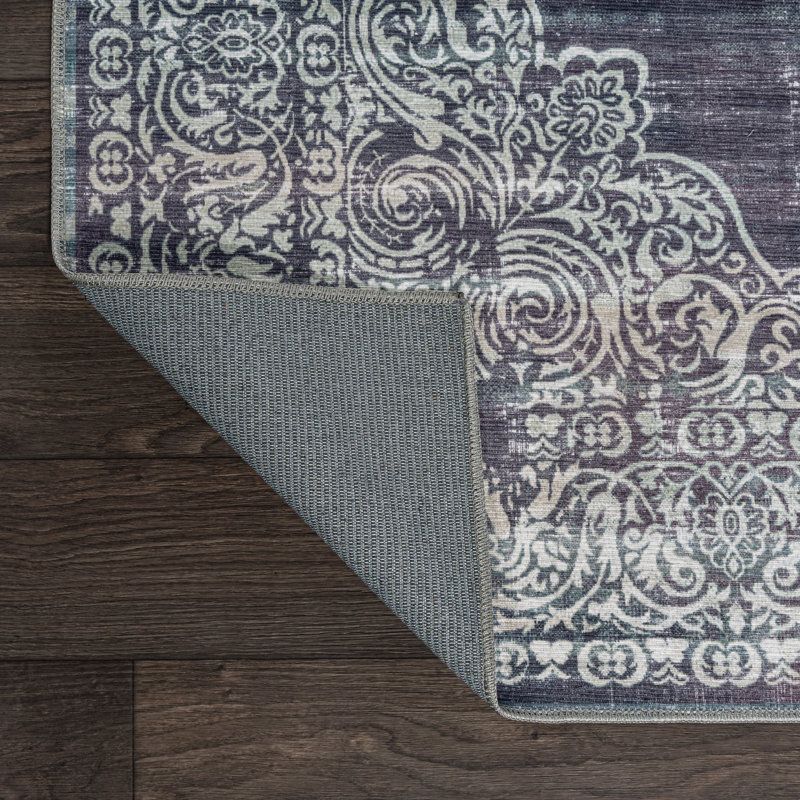 Regis Bohemian Medallion Machine-Washable Purple/Cream Rug, Rectangle 2'11" x 5'