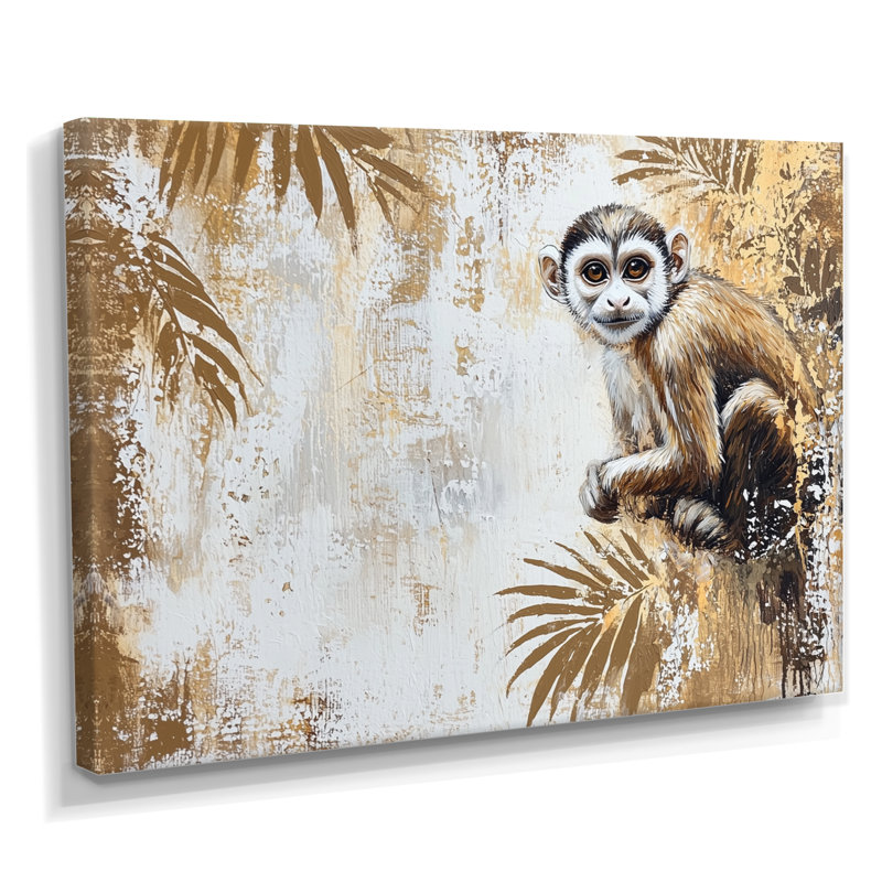«Playful Monkey Primer In The Jungle IV - Monkey Wall Art Living Room», H 12 po x l 20 po, Toile tendue, Ne s’applique pas