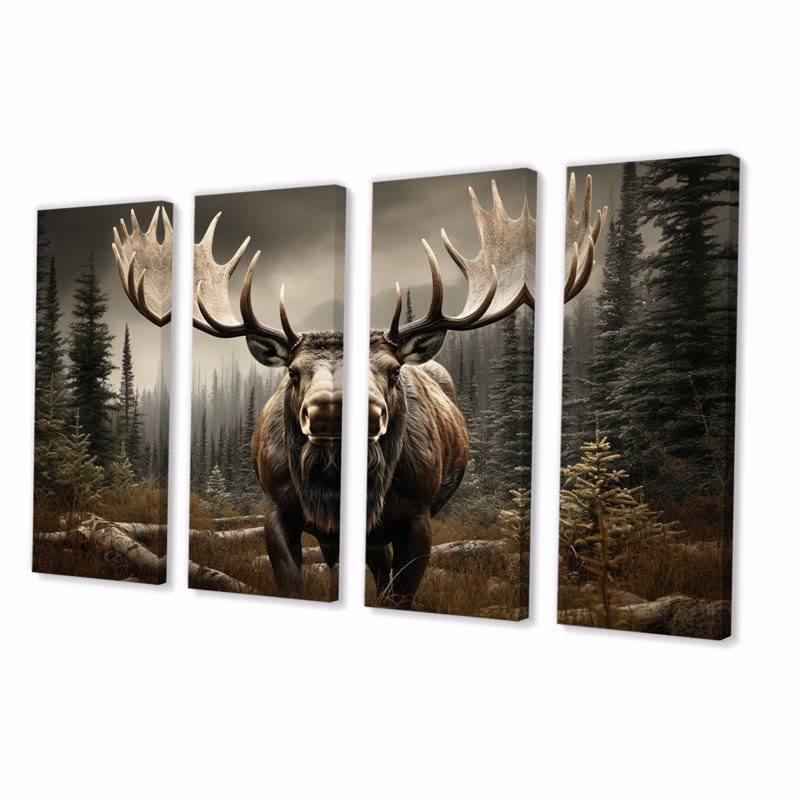 Orignal brun majestueux sur toile, 4 pièces