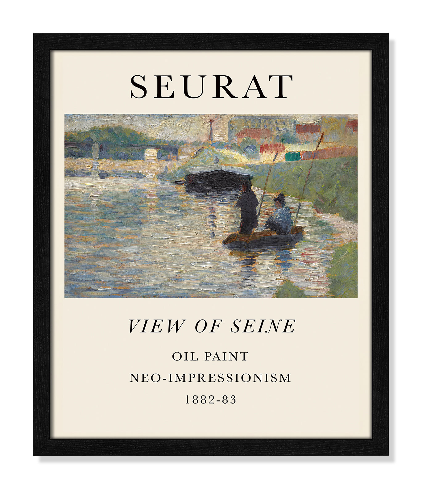 View Of Seine by Georges Seurat, No, Black Single Picture Frame, 19" H x 16" W x 0.75" D