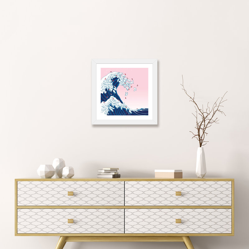 «Christmas Llama Great Waves in Pink» par Big Nose Work - impression d'art graphique, H 16 po x l 16 po x p 1 po, Blanc