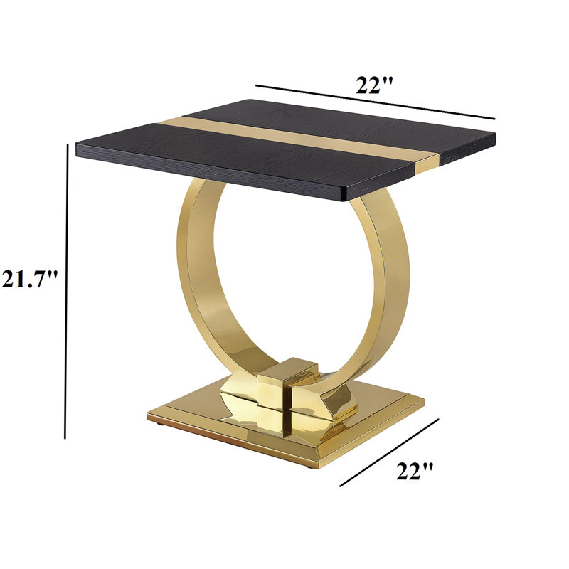 Table de bout luxueuse 1 pièce, base en forme de O, meubles de salon en acier inoxydable noir et doré