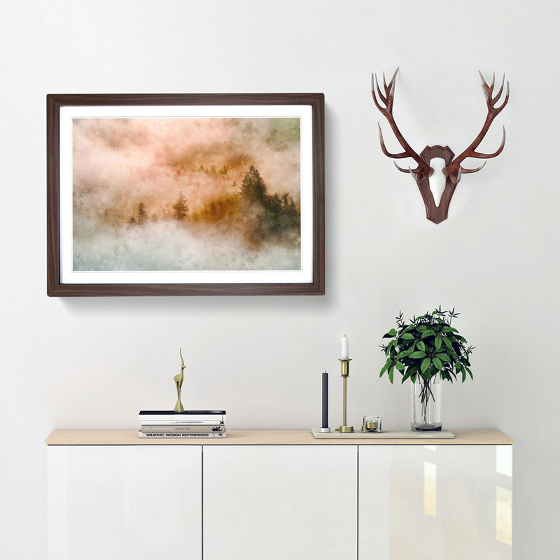 Misty Forest - Picture Frame Painting Print, 33cm H x 45cm W x 2cm D, Walnut Framed