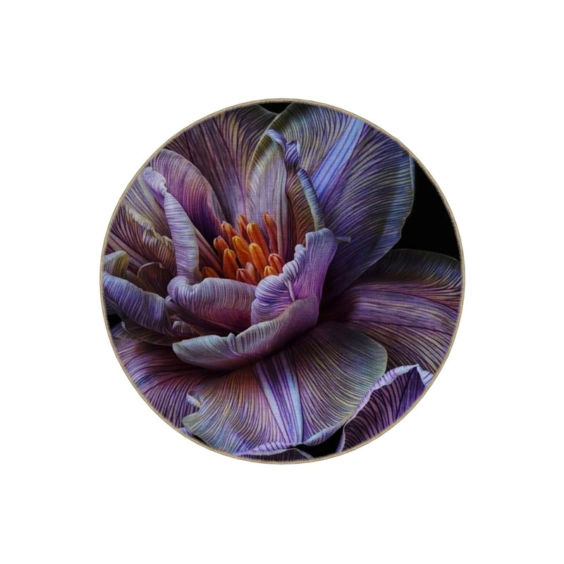 Purple Flower Woven Base Modern Decorative Carpet, Round 2'8"