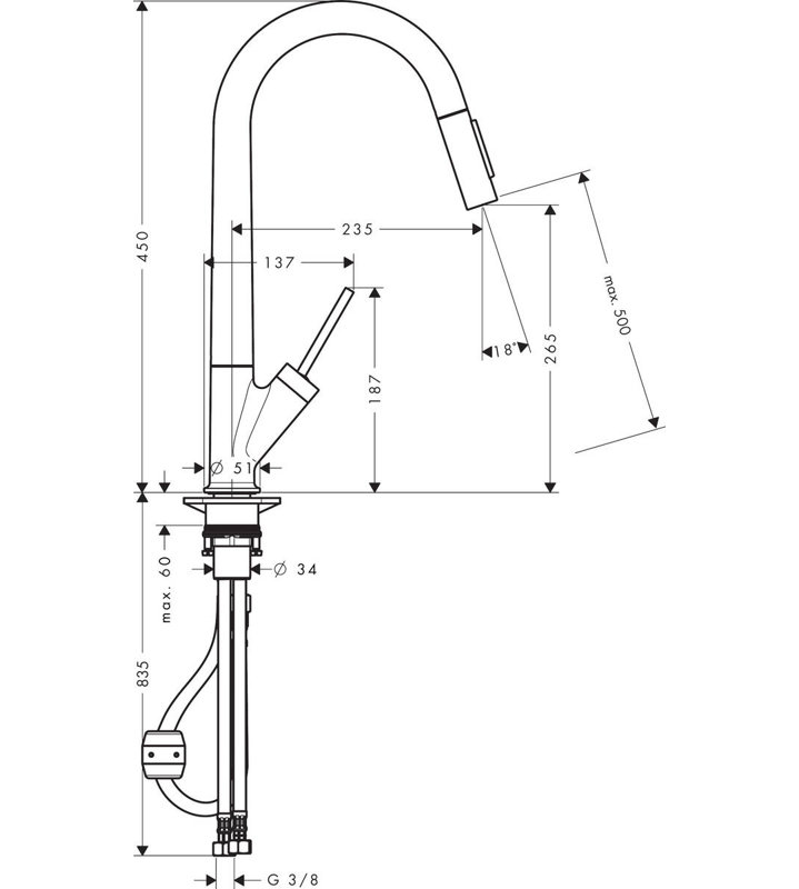 AXOR Starck Pull Down Single Handle Kitchen Faucet, Steel Optik