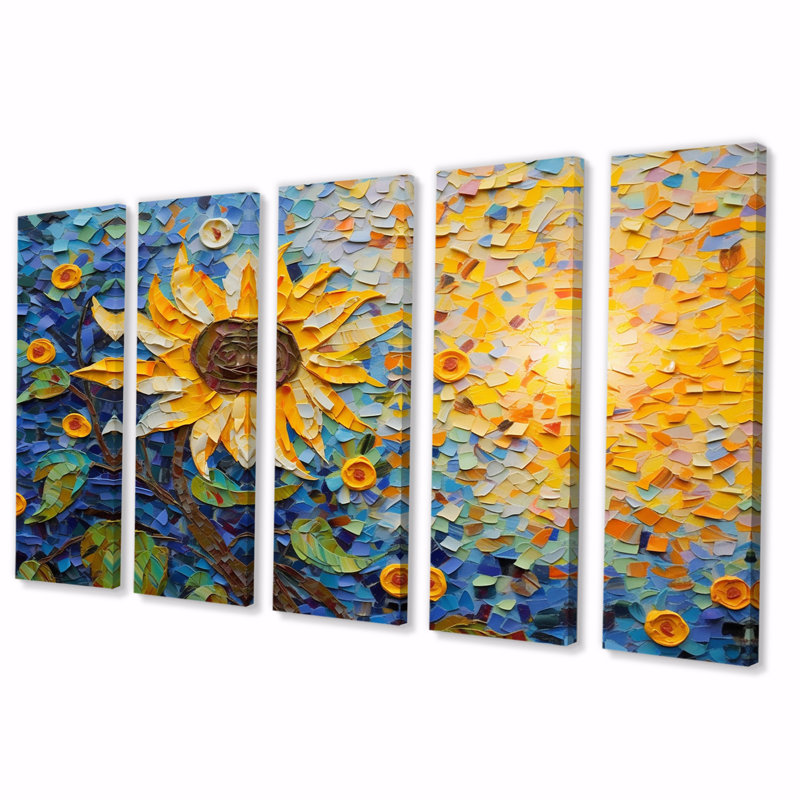 «Blossoming Sunflower In Full Summer», reproduction d'art murale - 5 panneaux égaux