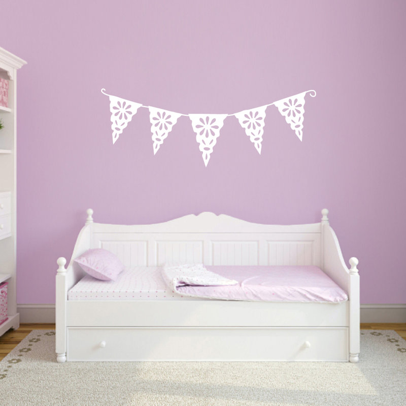 Décalcomanie murale bannière bunting floral, Blanc