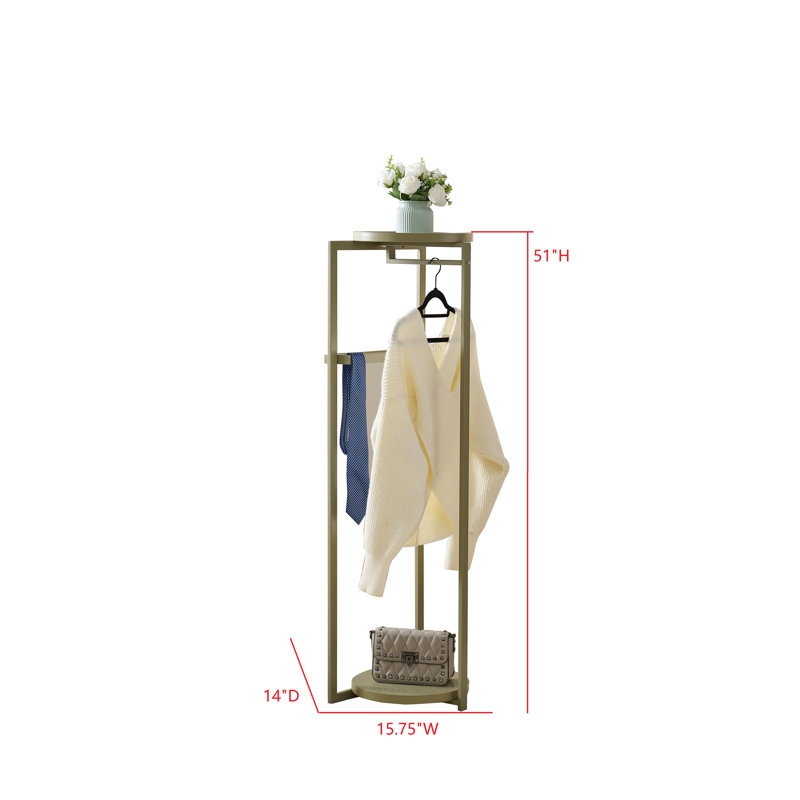 Valet David en métal et bois avec cintre, plateau de rangement et barre d'accessoires - Organisateur de chambre et de vestibule élégant