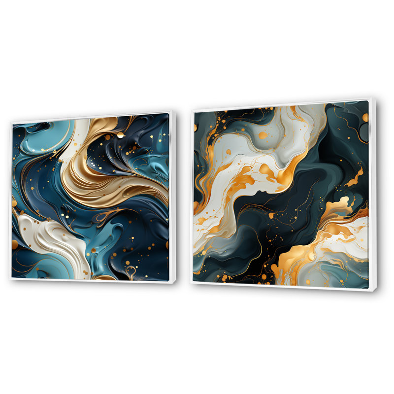 Horsham - ensemble de 2 reproductions d'art sur toile marbrées abstraites, Cadre blanc, H 36 po x l 73 po x P 1,5 po