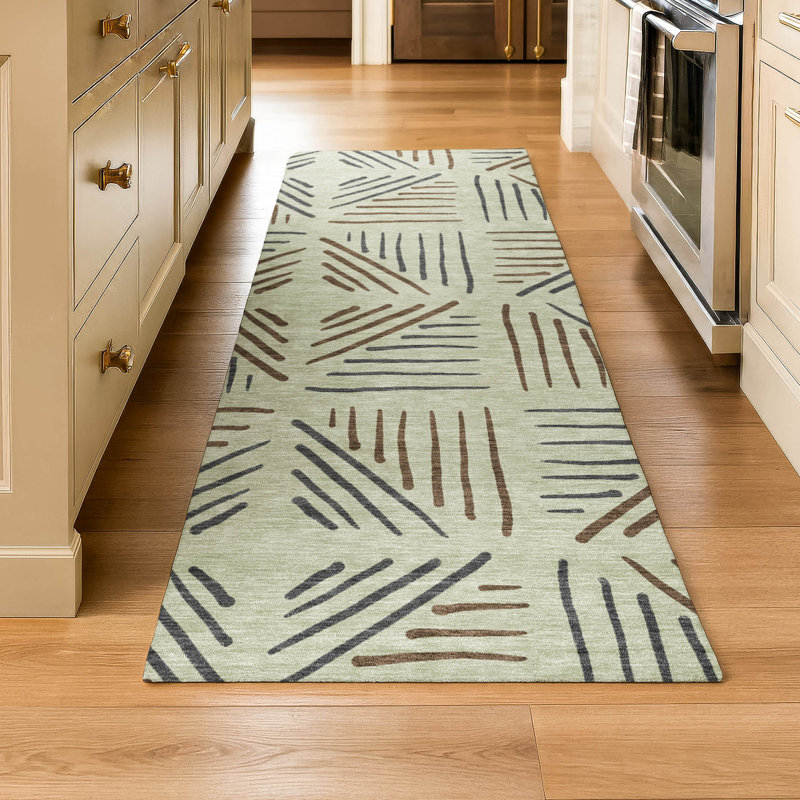 Premium Machine Washable Mayfield AMF2413 Geometric Rug, 2'3" x 7'6" Runner, Celery