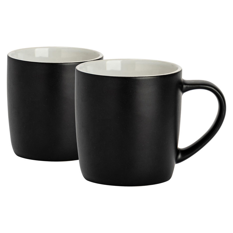 Argon Tableware - Matt Coloured Coffee Mugs - 350ml - Pack of 2, Black