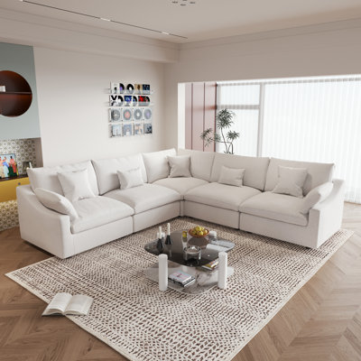 Canapé modulaire en lin à revêtement en L 5 pièces Kyna (5 places)