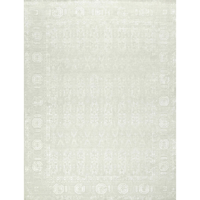 High-Quality Hand-Knotted Ivory And White Area Rug, Rectangle 9' x 12'